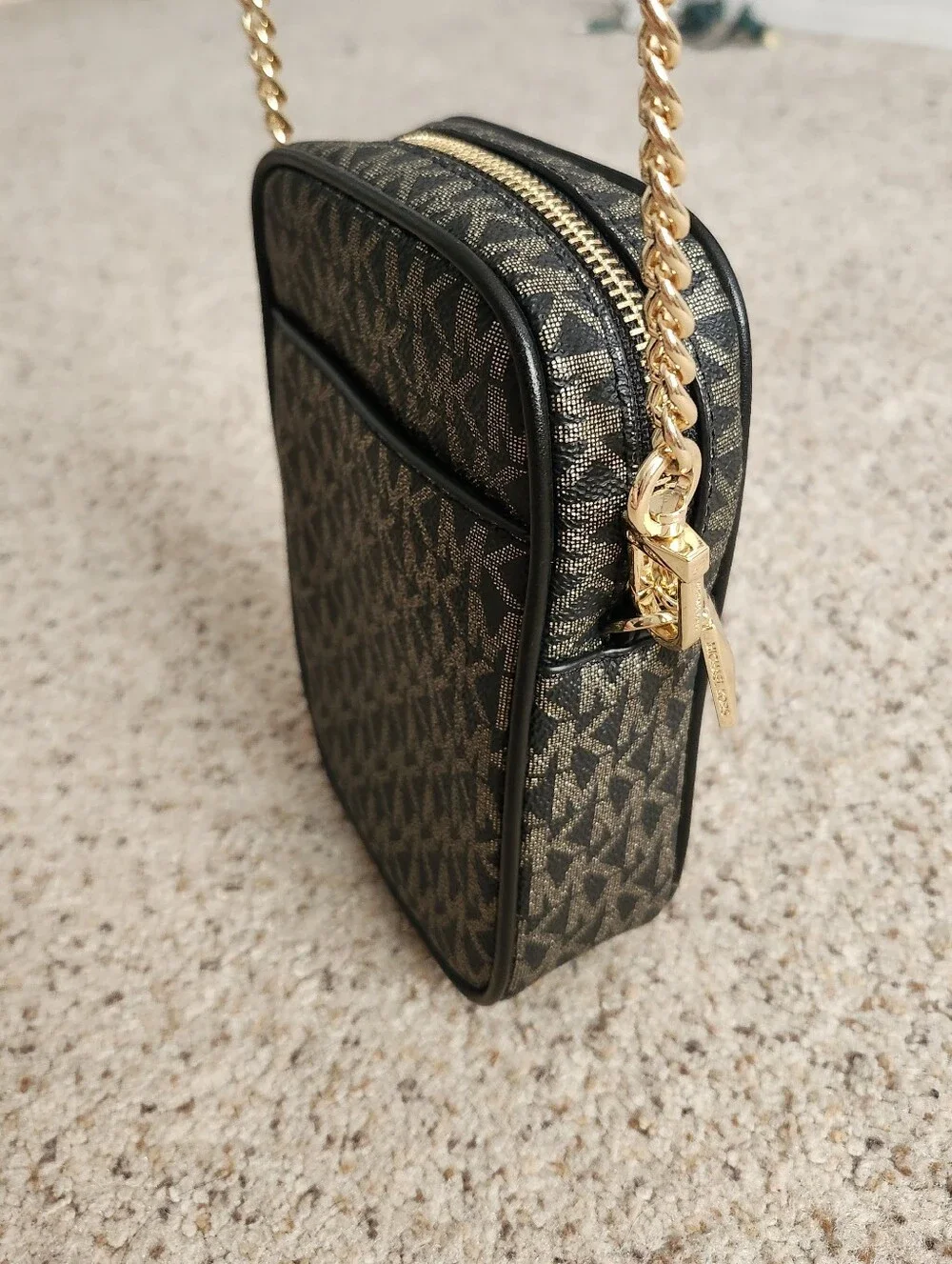 Michael Kors Blaire Black/Gold Small  Signature Logo Chain Crossbody Bag